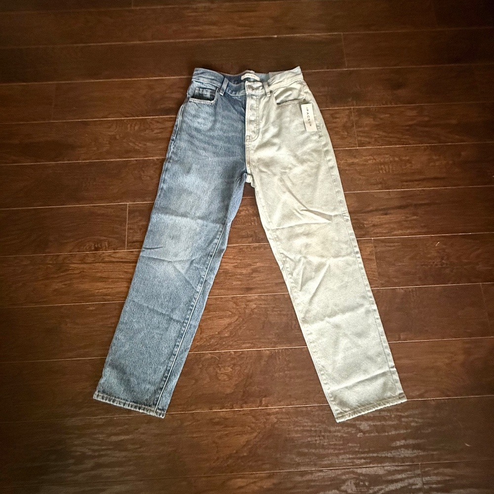 PacSun Two Tone Straight Leg Jeans High Rise Colorblock Denim Size 25 NWT